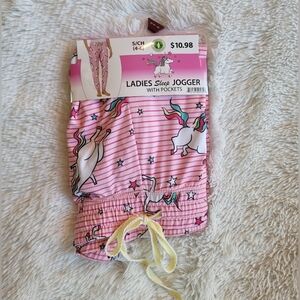 Briefly Stated Womens S Small 4-6 Pajama Pants Loungewear Pink Unicorn Cute